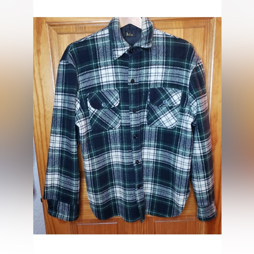 Vintage H.I.S.Wool Shirt Jacket Plaid Men Size Large  Outdoor